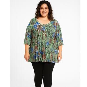 Attitudes by Renee 4X Tropical Print Tunic Top with Pockets and Swing Hem